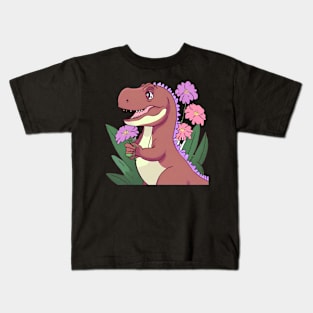 cute t-rex with flowers Kids T-Shirt